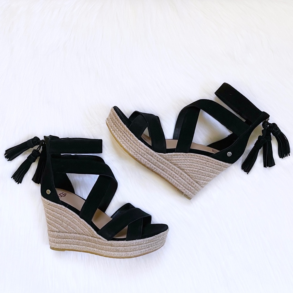 UGG Raquel Black Espadrille Platform Wedge Sandals - Picture 5 of 8